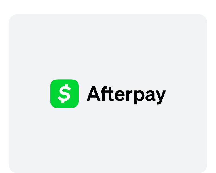 The Afterpay logo featuring a green dollar symbol icon and bold black text on a light gray background, representing flexible payment options.