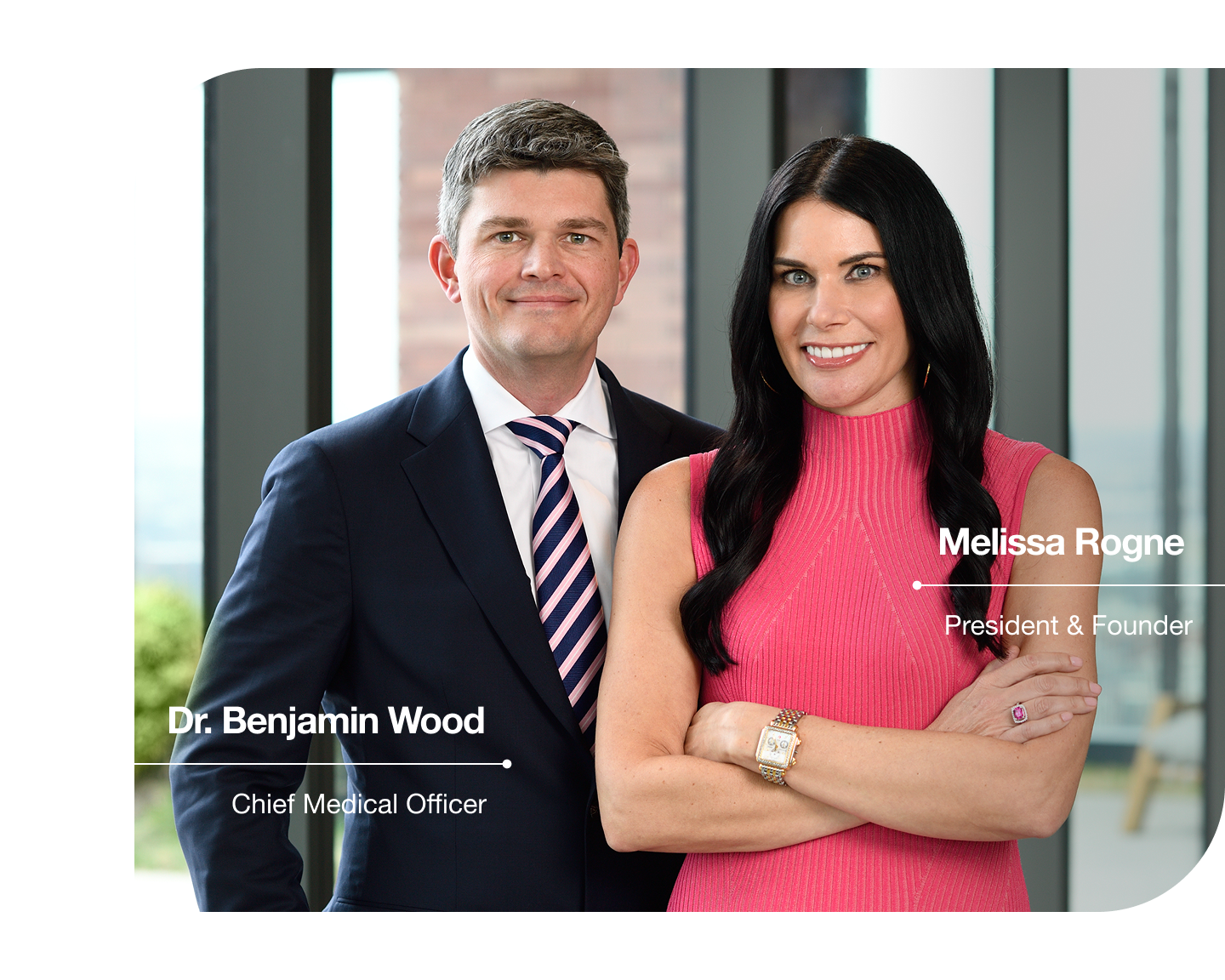 Chapter leadership team members stand confidently in a modern office setting, representing clinical expertise and executive leadership.