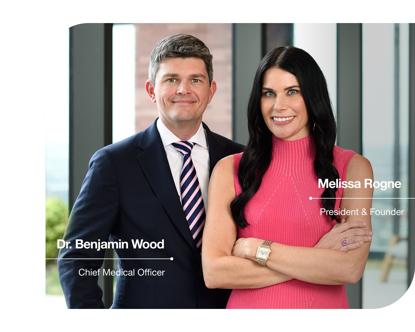 Chapter leadership team members stand confidently in a modern office setting, representing clinical expertise and executive leadership.