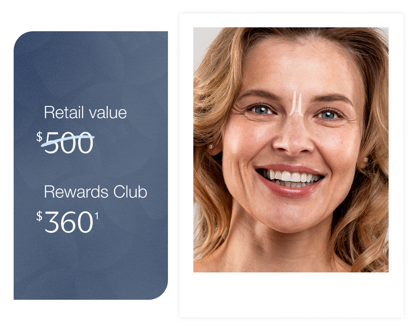 Smiling woman showcasing rewards club savings