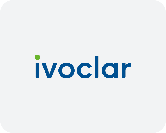 A blue logo against a gray background which reads "Ivoclar"