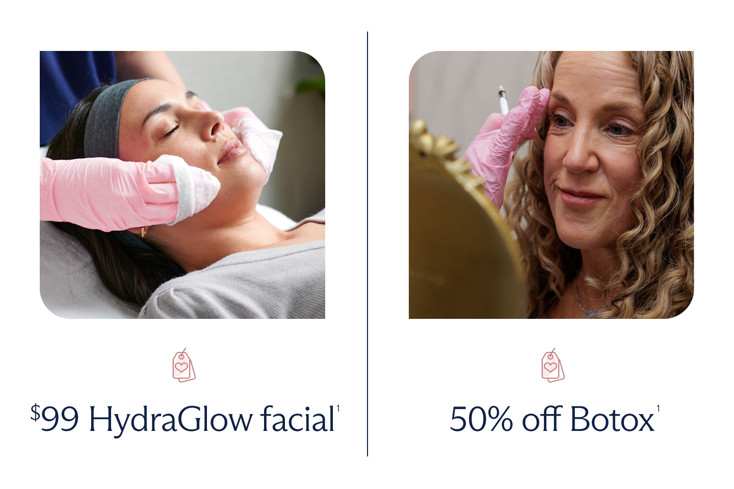 Promotional offers for a hydraglow facial and botox injections
