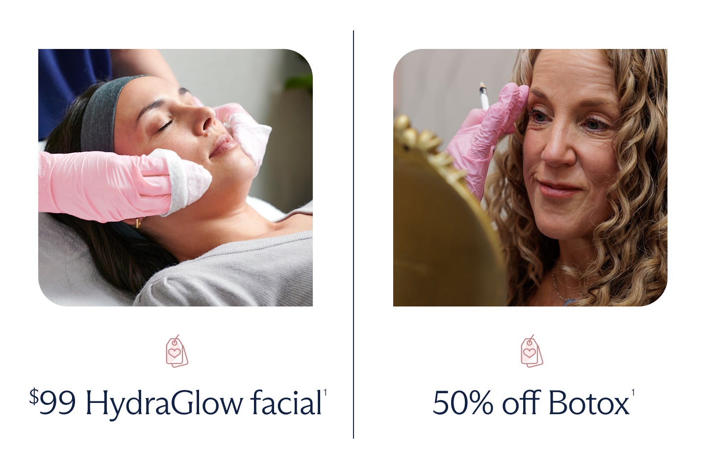 Promotional offers for a hydraglow facial and botox injections
