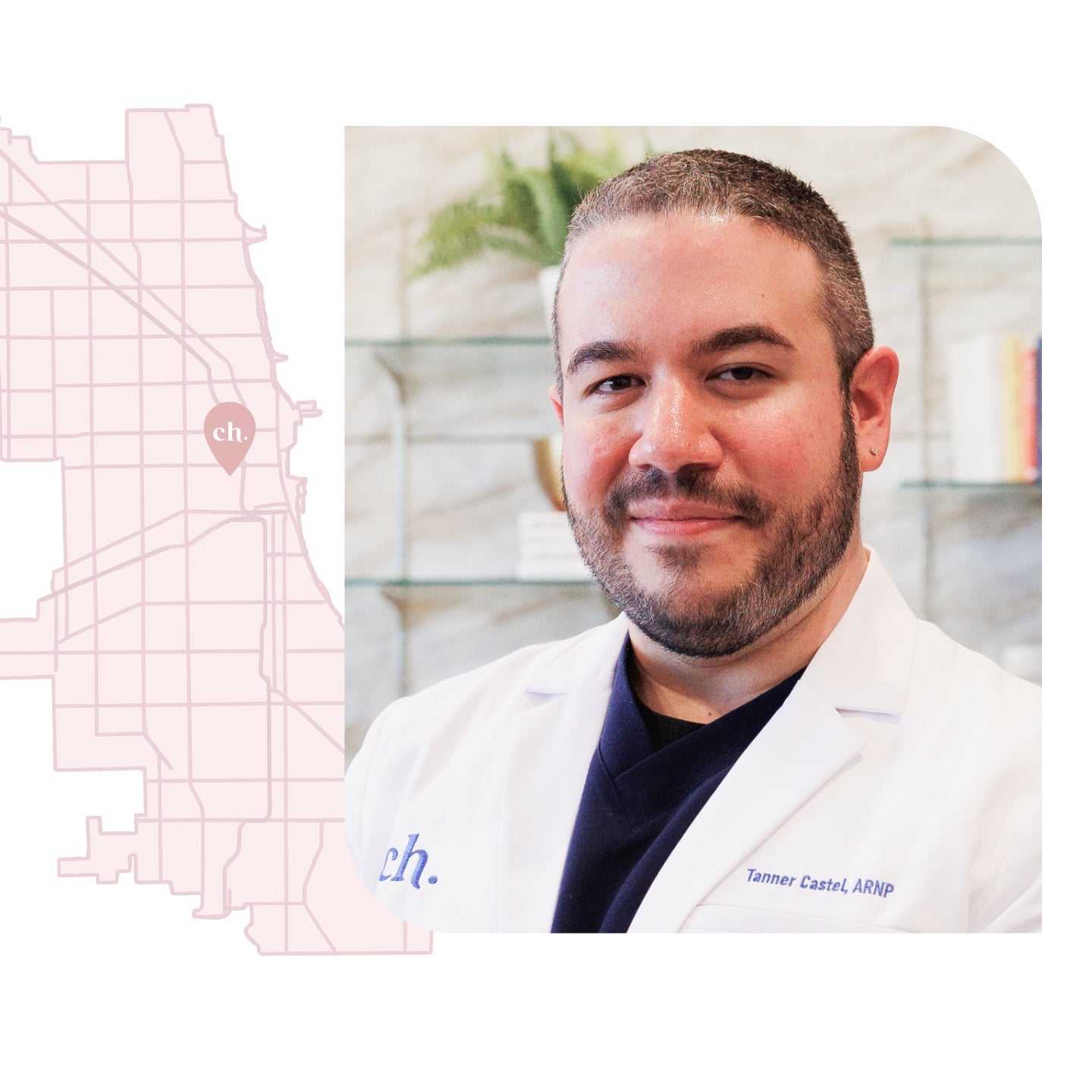 Healthcare professional with a chicago map graphic in the background