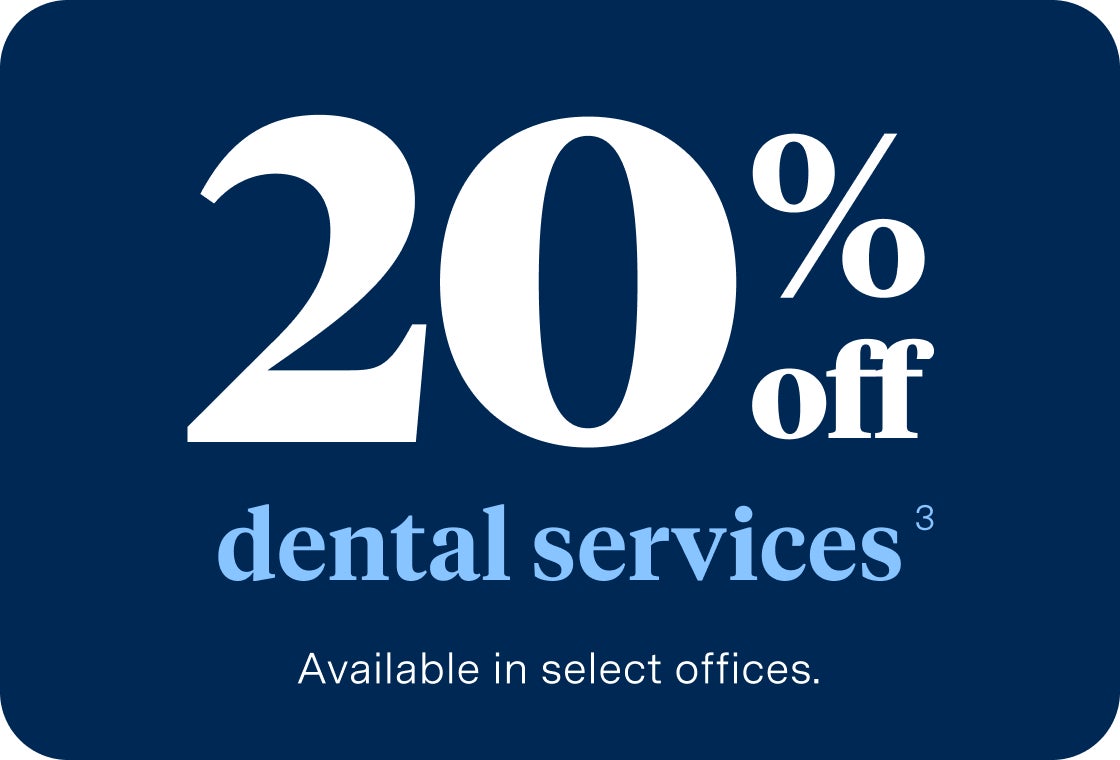 A promotional image offering 20% off dental services