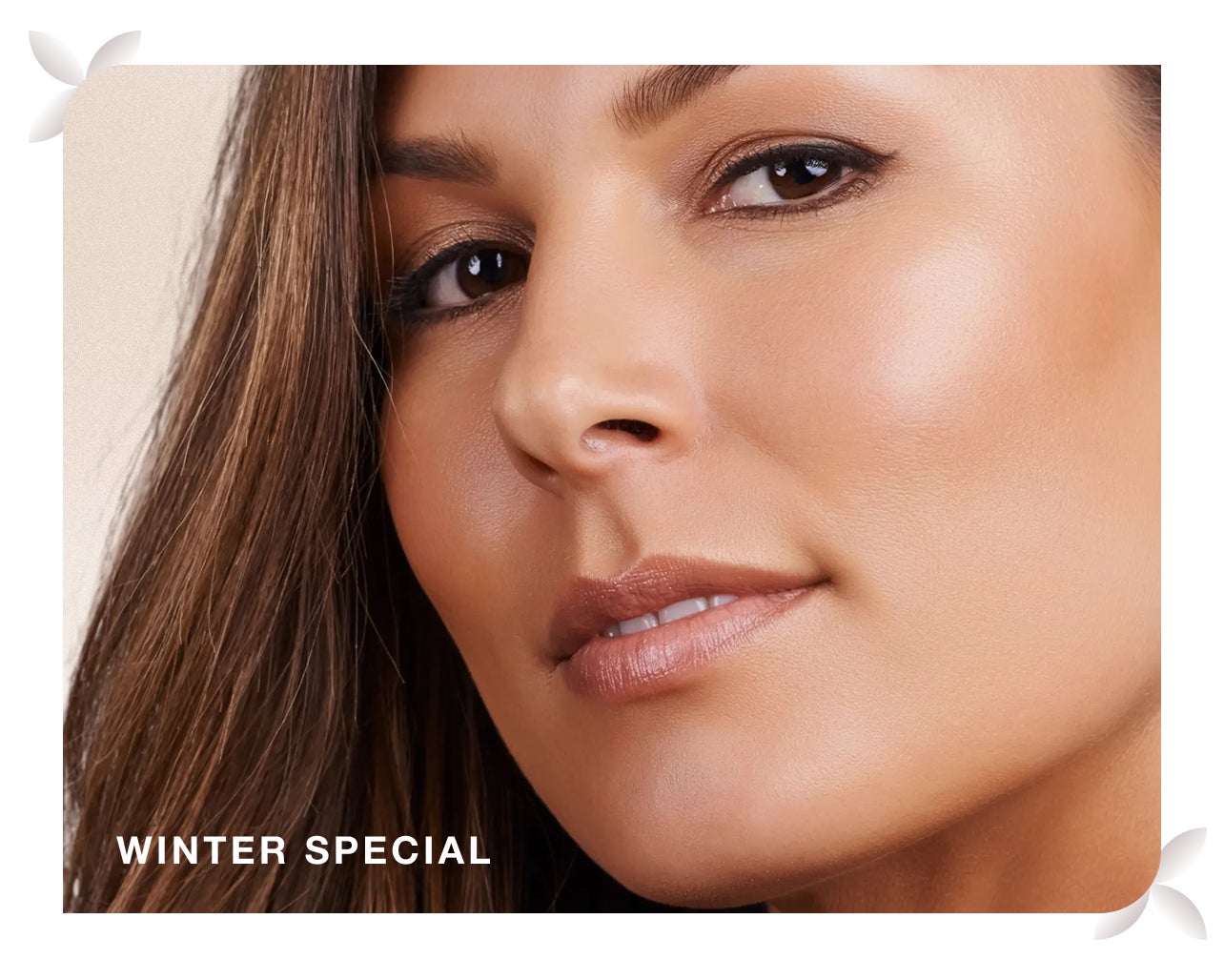 A woman's radiant face promoting a 'winter special'