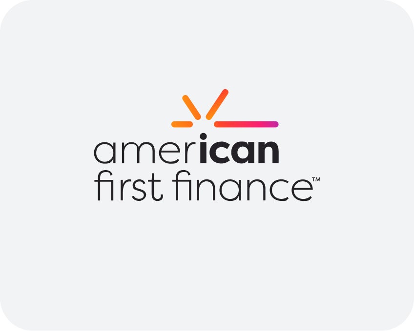 The American First Finance logo with the word “ican” highlighted in bold black text and orange, red, and pink accent lines above it, displayed on a light gray background