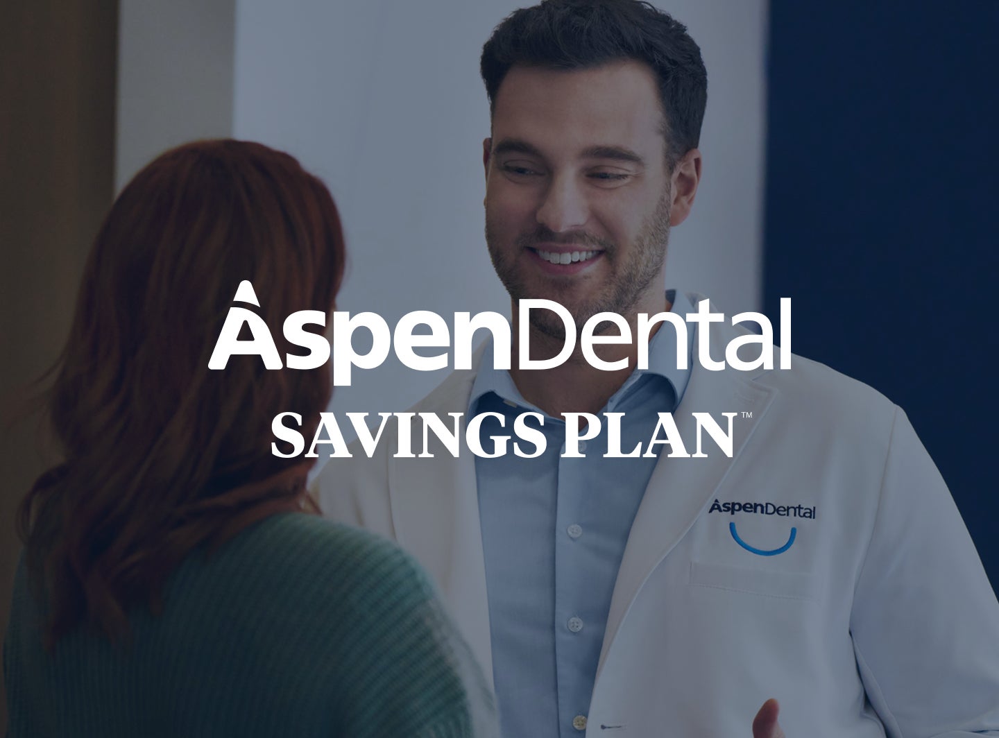 Aspendental savings plan logo overlaying a dental professional speaking with a patient