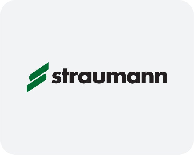A straumann logo with a green arrow on a white background