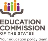 Logo of the Education Commission of the States featuring colorful figures on an open book with the tagline 'Your education policy team.'