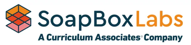 SoapBox Labs logo with a geometric cube icon and the tagline "A Curriculum Associates Company," representing innovative speech recognition technology.
