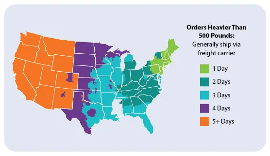 Map depicting orders heavier than 500 pounds.