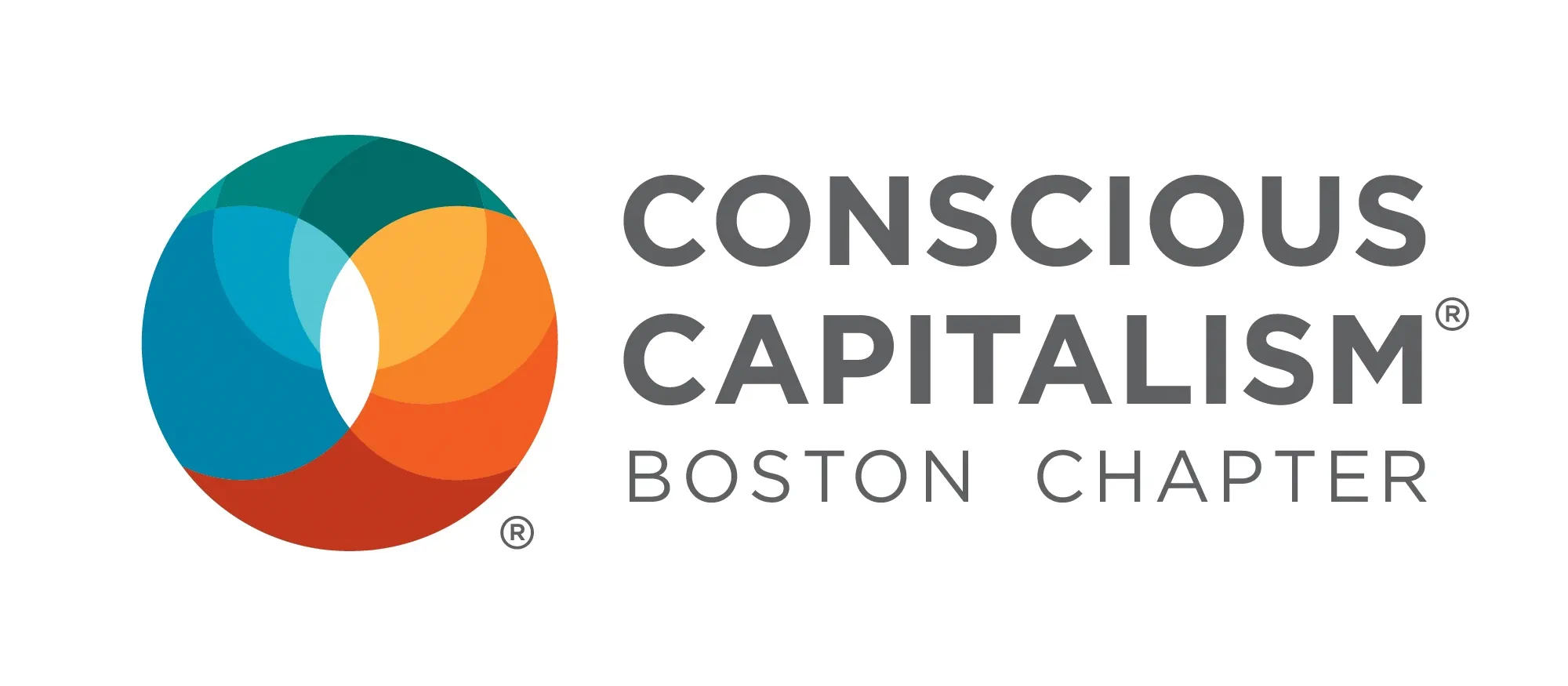 Conscious Capitalism Boston Chapter logo featuring an overlapping multicolored circular design symbolizing purpose-driven business practices.
