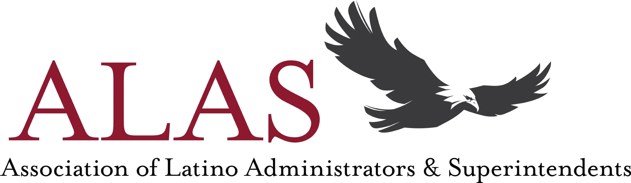 ALAS logo with bold maroon text and a black eagle in flight, representing the Association of Latino Administrators & Superintendents.