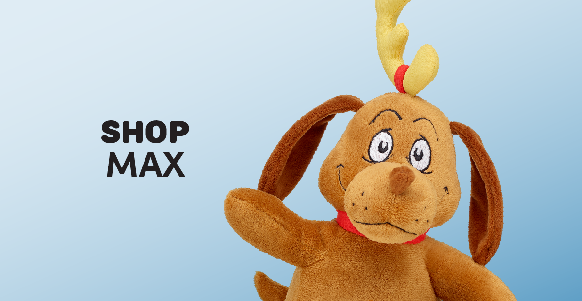 Holiday-themed email featuring a family gathered around a book with Build-A-Bear The Grinch plush characters and Max the dog plush beside them. The Grinch logo appears above the headline TIS THE SEASON TO BE GRINCHY, followed by the text Even the grouchiest names on your list will love these Grinch gifts! and a red SHOP NOW button. Below, product sections showcase a Grinch plush in a Santa outfit with the text SHOP GRINCH and an Extra Large Heart badge, Max the dog plush with SHOP MAX, a Giant Grinch plush with an Extra Large Heart badge and SHOP GIANT GRINCH, and a teddy bear wearing Grinch-print pajamas with SHOP GRINCHY FASHIONS. A red
 SHOP COLLECTION button appears at the bottom.