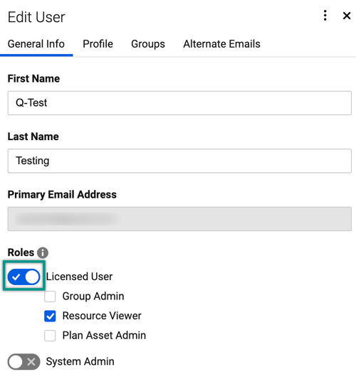 Toggle Licensed User option on or off