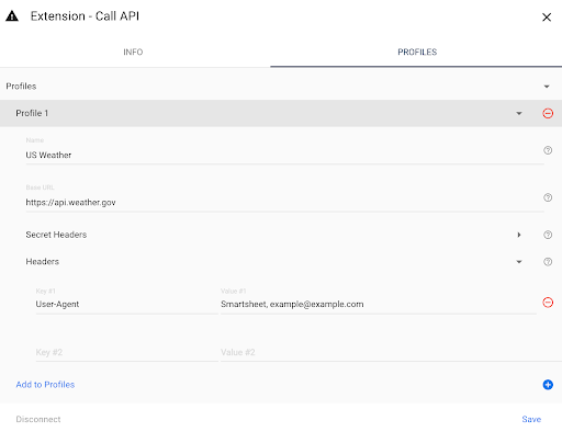 Set up a profile for you API calls