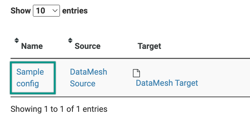 DataMesh Configs list with name of config circled.