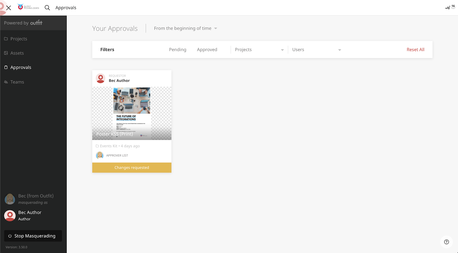 Pending filter in the Approvals area