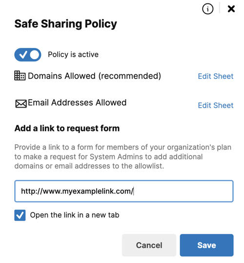 Manage safe sharing policy in Admin Center