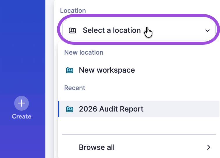 Location dropdown