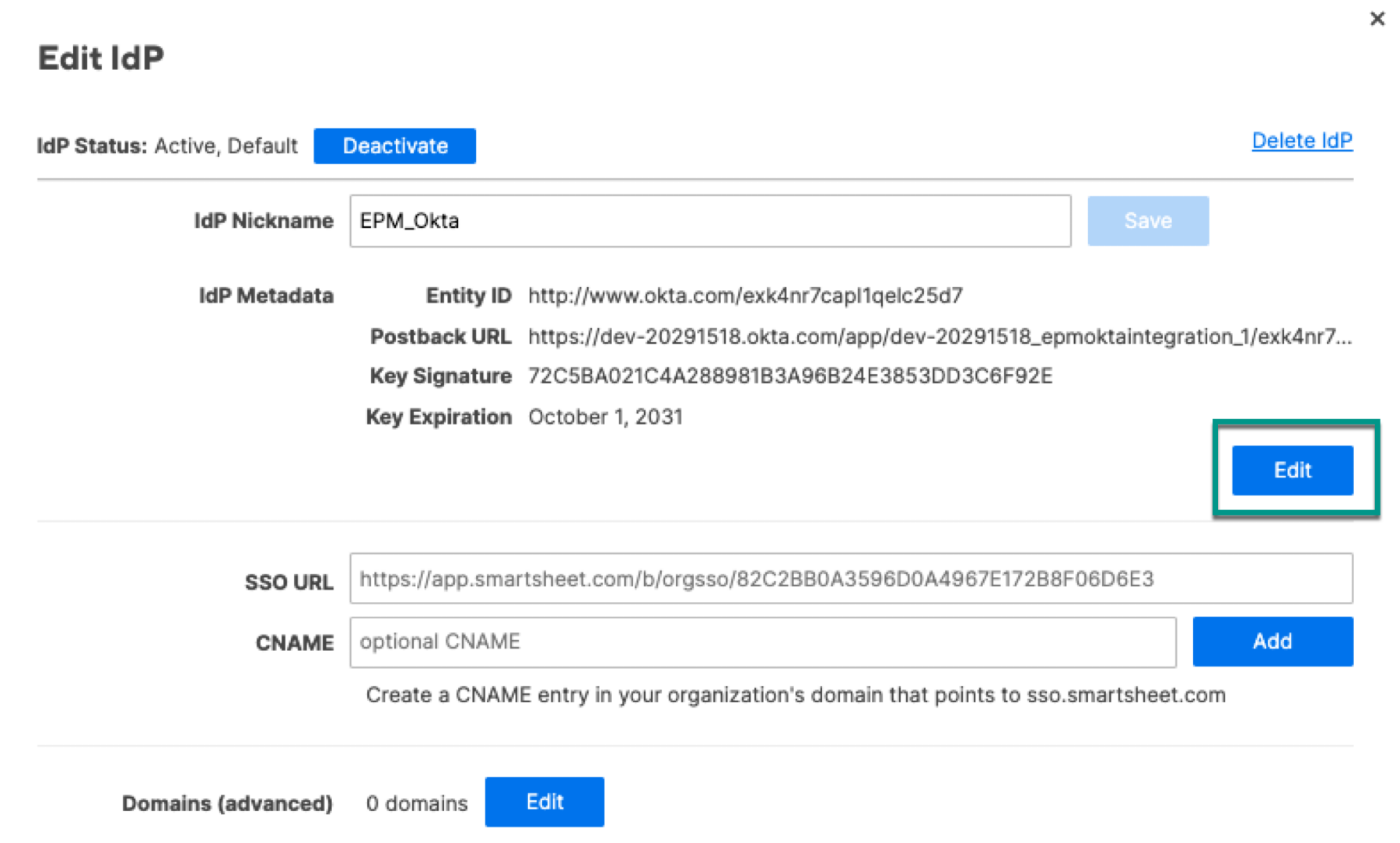 edit IdP metadata