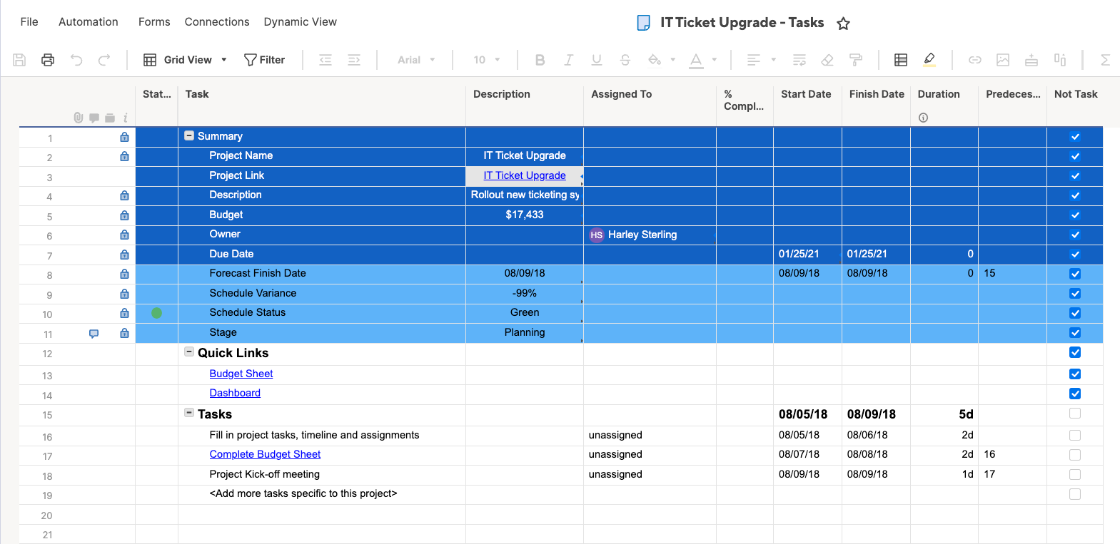 Summary section profile data