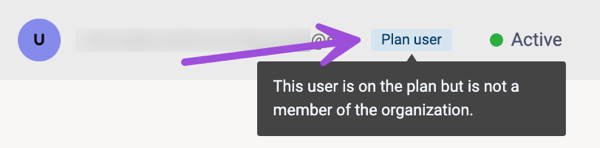 The Plan users label indicated that the user is a plan member, but not an org member