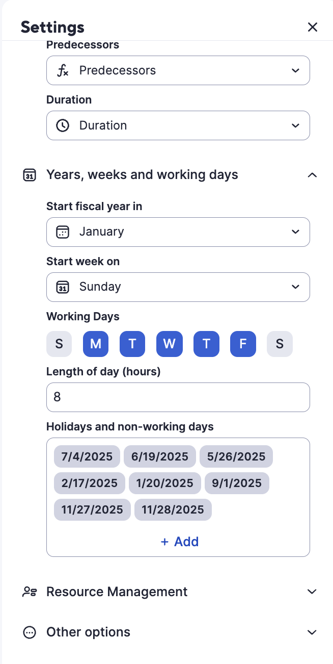 Sheet settings panel