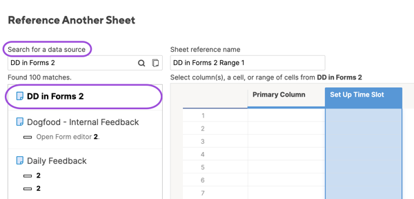 Search for your sheet using the search for a data source option
