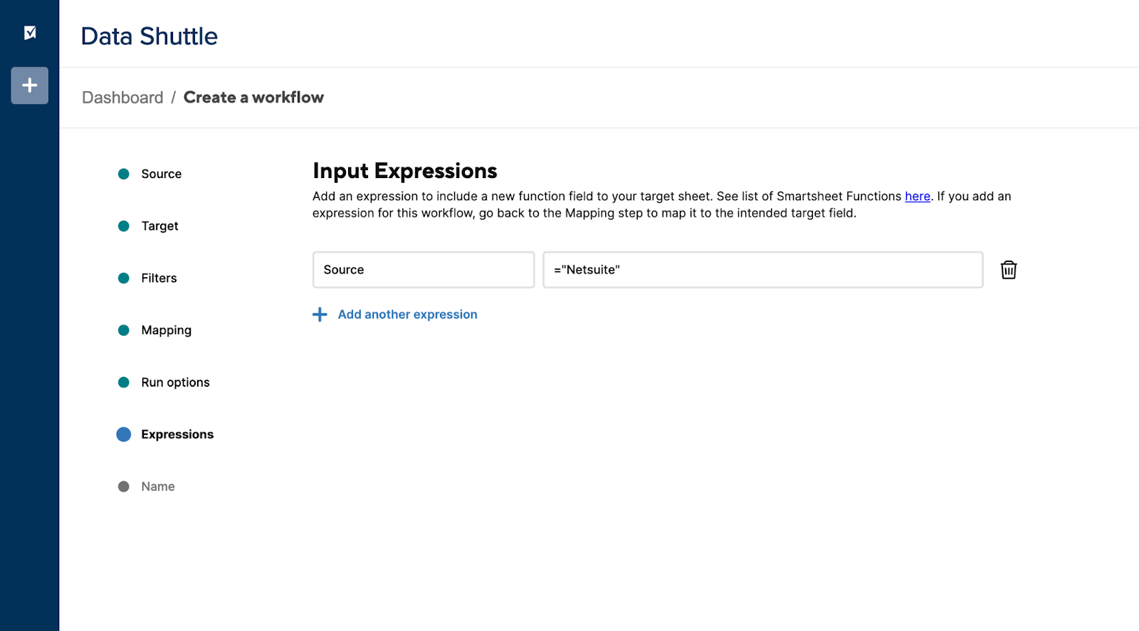 Add an expression to include a new function to your target sheet.