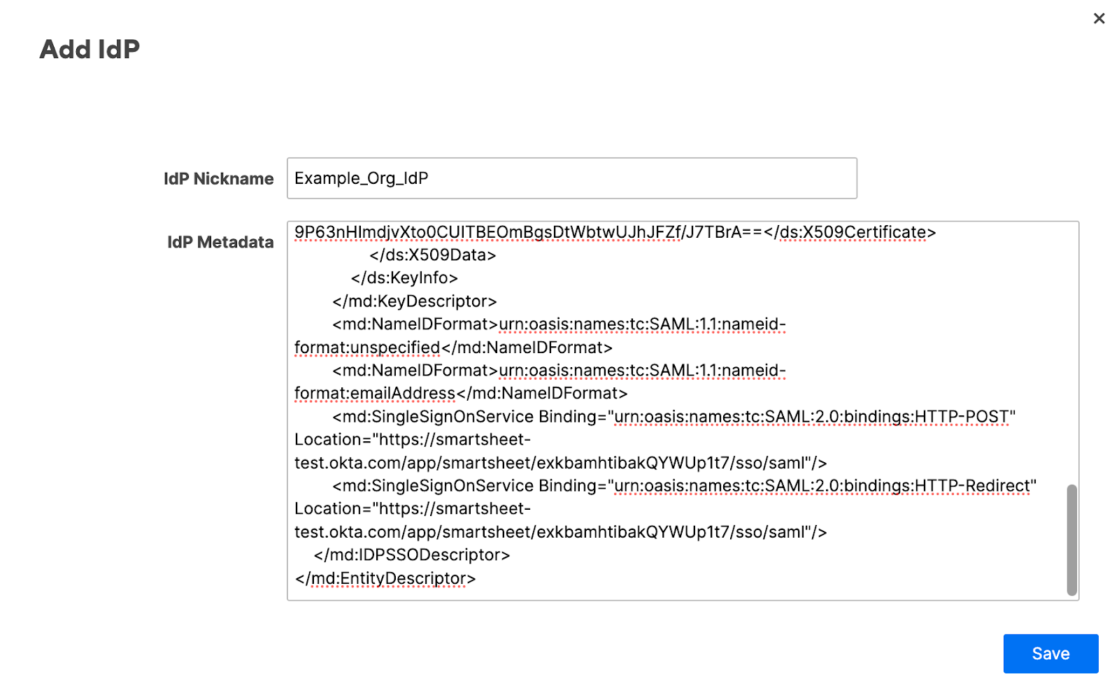 add IdP metadata