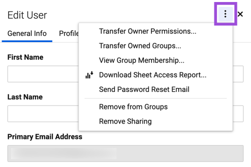 Additional actions for users in User Management