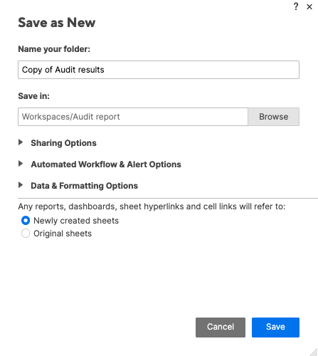 Save in for copied folder