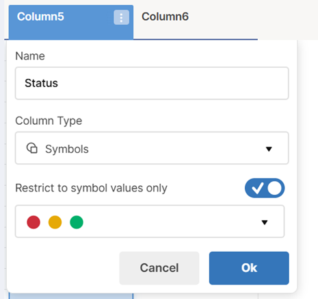 Edit Column Properties panel with restrict to values turned on