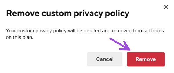 Confirm privacy policy removal