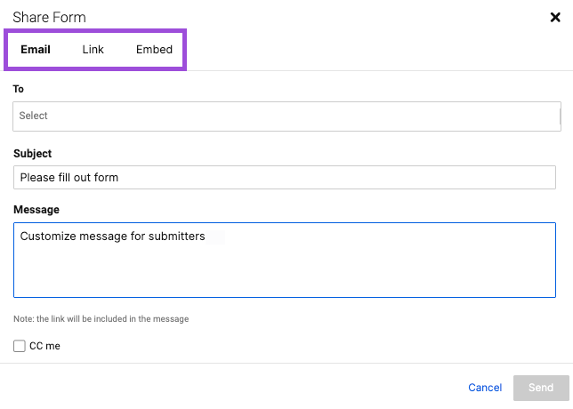 Share form from the form builder