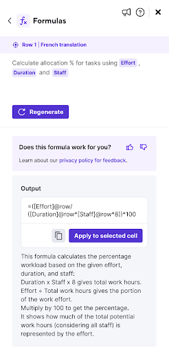 Apply to selected cell