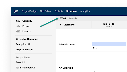 capacity view wtih filters