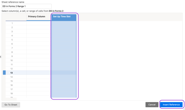 Select your column header to insert the reference