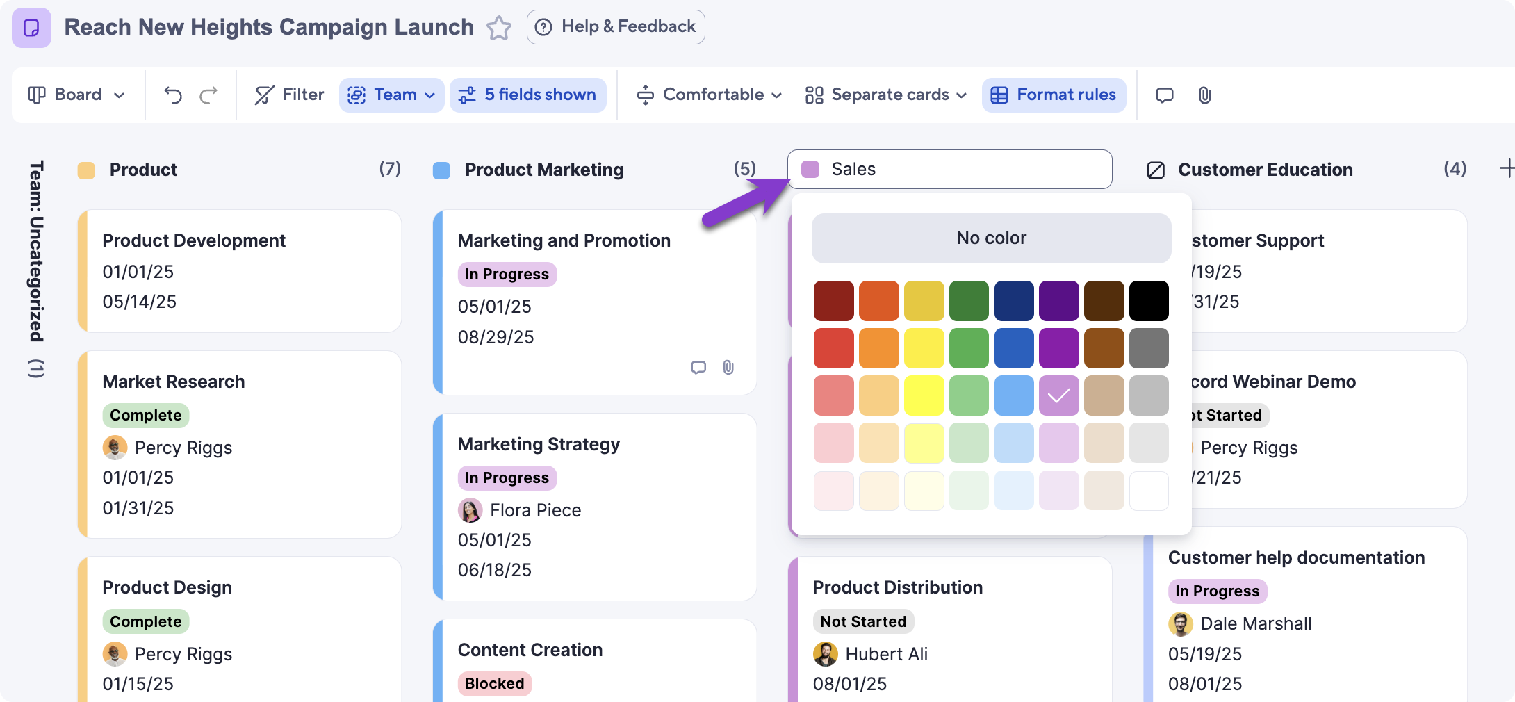 Choose the color value for the lane.