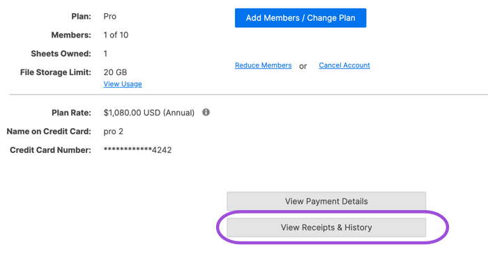 View receipts and history