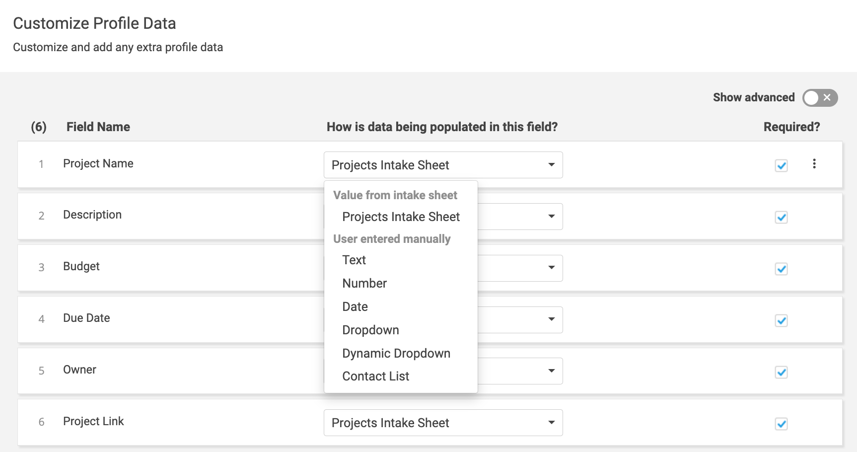 Customize profile data where data comes from