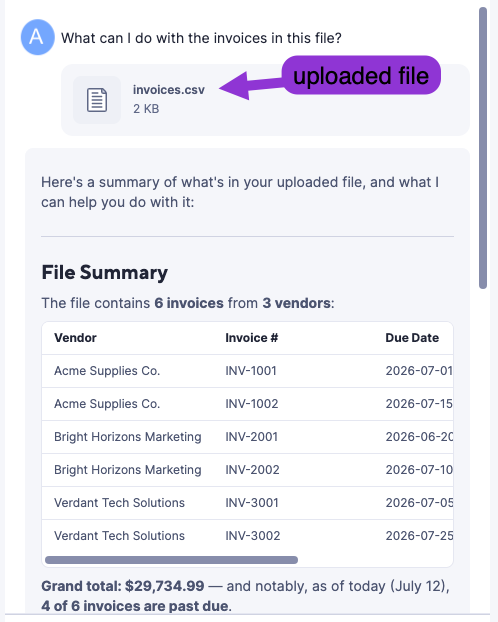 Smart Assist suggests what to do with an uploaded CSV file.
