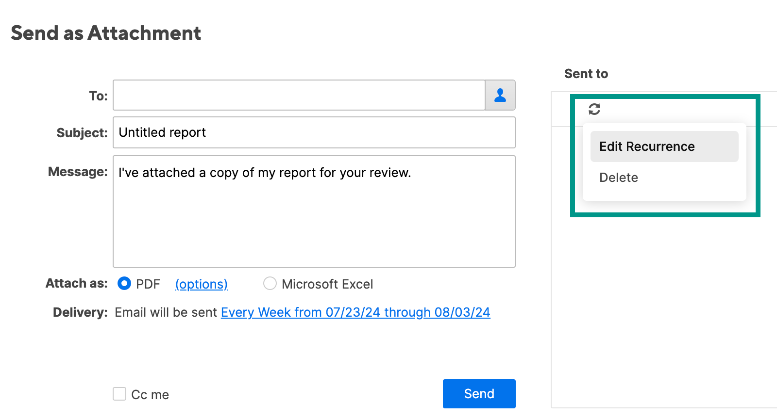 Delete or edit recurrence report sent