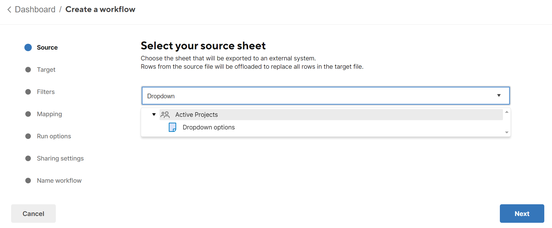 Create a dynamic dropdown with DataShuttle