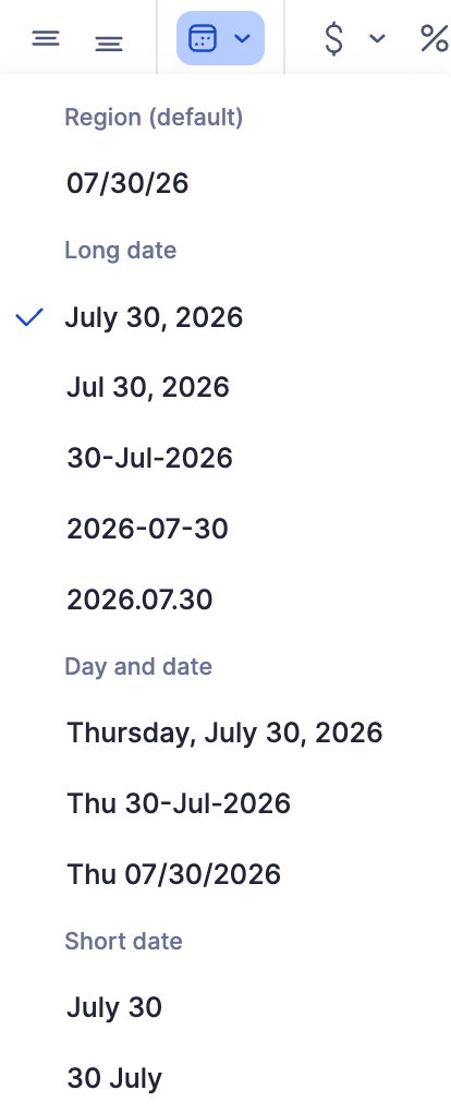 Date formats list