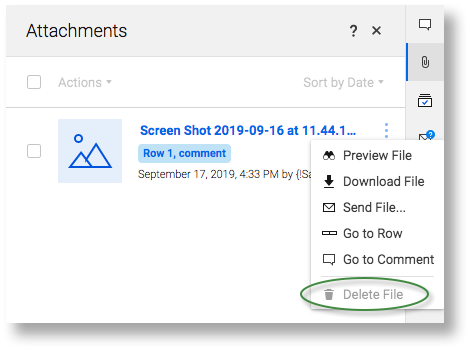 delete a file attached to a comment