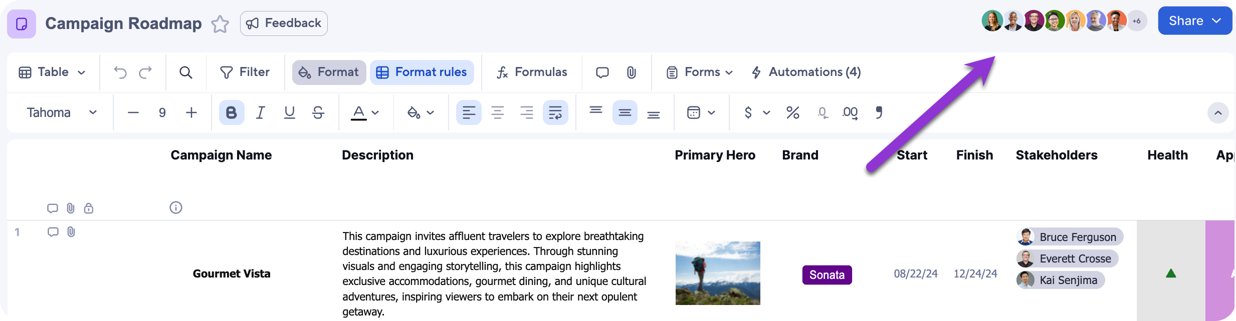 facepile of other users on the table view sheet
