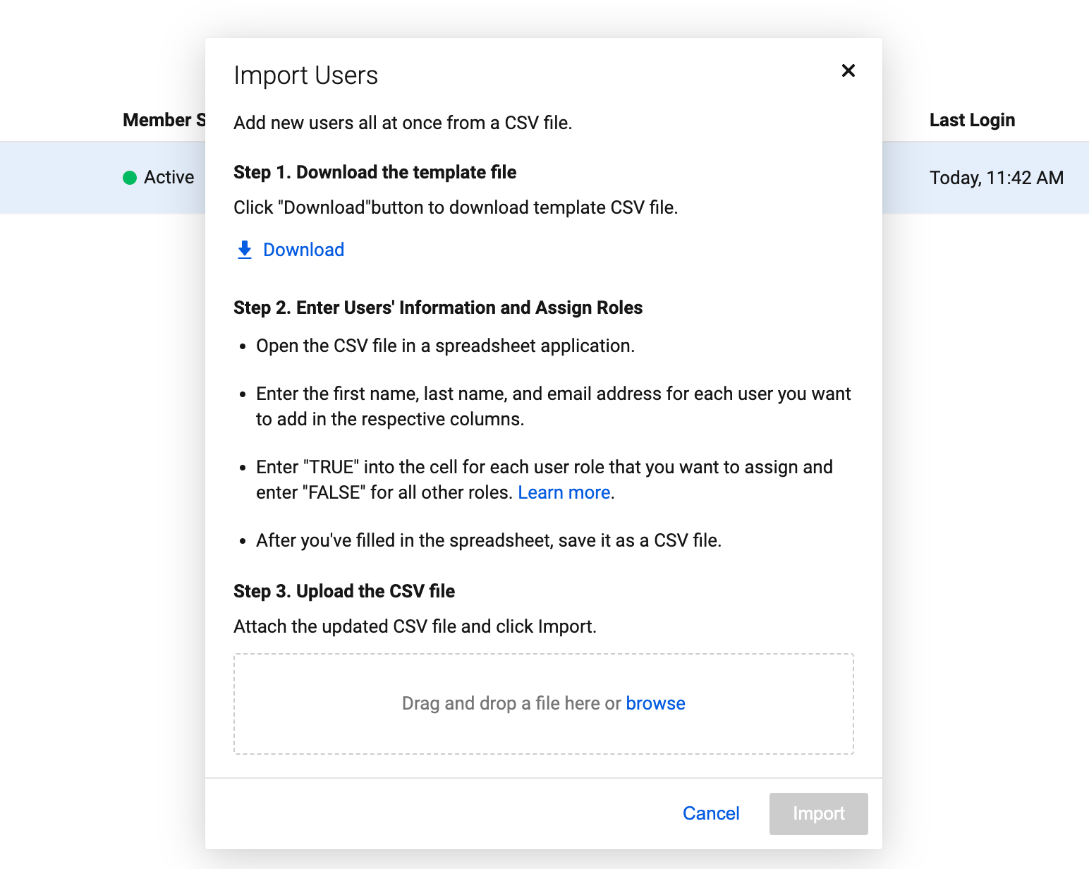 Import Users form